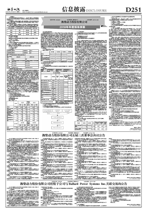 潍柴动力股份有限公司2018年年度报告摘要