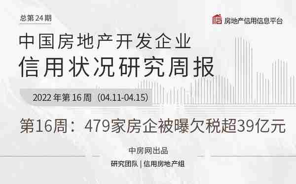 信用周报｜479家房企被曝欠税超39亿元